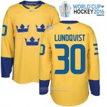 Camiseta Hockey Suecia Henrik Lundqvist 30 Premier 2016 World Cup Amarillo