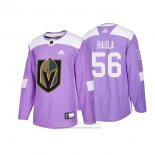 Camiseta Hockey Vegas Golden Knights 56 Erik Haula Autentico 2018 Fights Cancer Violeta