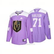 Camiseta Hockey Vegas Golden Knights 71 William Karlsson Autentico 2018 Fights Cancer Violeta