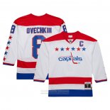 Camiseta Hockey Washington Capitals Alexander Ovechkin Mitchell & Ness 2012-13 Alterno Captain Azul Line Blanco