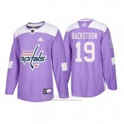 Camiseta Hockey Washington Capitals Nicklas Backstrom Autentico 2018 Fights Cancer Violeta