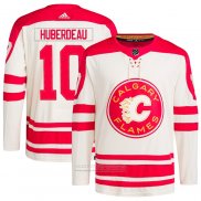 Camiseta Hockey Calgary Flames Jonathan Huberdeau 2023 NHL Heritage Classic Primegreen Autentico Crema Rojo