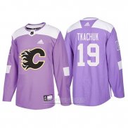 Camiseta Hockey Calgary Flames Matthew Tkachuk 2018 Fights Cancer Violeta