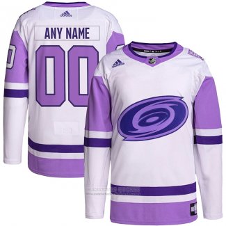 Camiseta Hockey Carolina Hurricanes Personalizada Fights Cancer Autentico Blanco Violeta