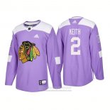 Camiseta Hockey Chicago Blackhawks 2 Duncan Keith Autentico 2018 Fights Cancer Violeta