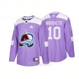 Camiseta Hockey Colorado Avalanche 10 Sven Andrighetto Autentico 2018 Fights Cancer Violeta