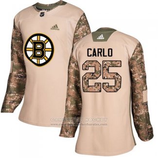 Camiseta Hockey Mujer Boston Bruins 25 Brandon Carlo Autentico 2017 Dia De Los Veteranos Stitched Camuflaje