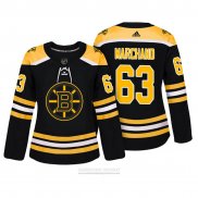 Camiseta Hockey Mujer Boston Bruins 63 Brad Marchand Bruins Autentico Jugador Negro