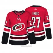 Camiseta Hockey Mujer Carolina Hurricanes 27 Justin Faulk Autentico Jugador Rojo