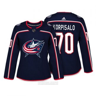 Camiseta Hockey Mujer Columbus Blue Jackets 70 Joonas Korpisalo Autentico Jugador Azul