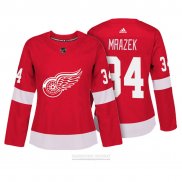 Camiseta Hockey Mujer Detroit Red Wings 34 Petr Mrazek Autentico Jugador Rojo