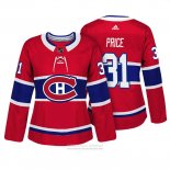 Camiseta Hockey Mujer Montreal Canadiens 31 Carey Price Autentico Jugador Rojo