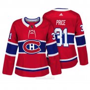 Camiseta Hockey Mujer Montreal Canadiens 31 Carey Price Autentico Jugador Rojo