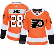 Camiseta Hockey Mujer Philadelphia Flyers 28 Claude Giroux Adizero Jugador Primera Naranja