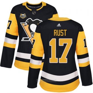 Camiseta Hockey Mujer Pittsburgh Penguins 17 Bryan Rust 50 Aniversario Primera Premier Negro