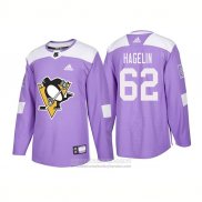 Camiseta Hockey Pittsburgh Penguins 62 Carl Hagelin Autentico 2018 Fights Cancer Violeta