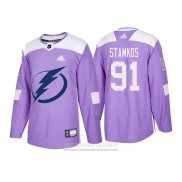 Camiseta Hockey Tampa Bay Lightning 91 Steven Stamkos Autentico 2018 Fights Cancer Violeta