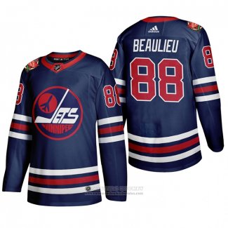 Camiseta Hockey Winnipeg Jets Nathan Beaulieu 2019 Heritage Classic Azul