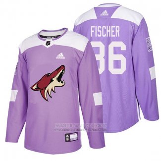 Camiseta Hockey Arizona Coyotes Christian Fischer 2018 Fights Cancer Violeta