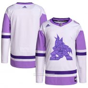 Camiseta Hockey Arizona Coyotes Fights Cancer Autentico Blank Practice Blanco Violeta