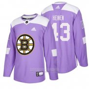 Camiseta Hockey Boston Bruins Danton Heinen 2018 Fights Cancer Violeta