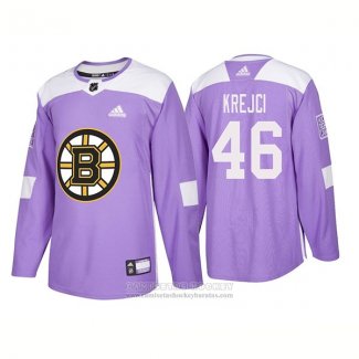 Camiseta Hockey Boston Bruins David Krejci Autentico 2018 Fights Cancer Violeta