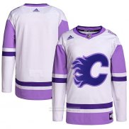 Camiseta Hockey Calgary Flames Fights Cancer Autentico Blank Practice Blanco Violeta