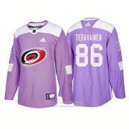 Camiseta Hockey Carolina Hurricanes 86 Teuvo Teravainen Autentico 2018 Fights Cancer Violeta