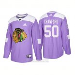 Camiseta Hockey Chicago Blackhawks 50 Corey Crawford Autentico 2018 Fights Cancer Violeta