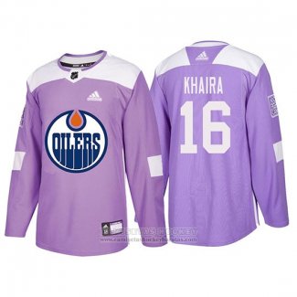 Camiseta Hockey Edmonton Oilers Jujhar Khaira 2018 Fights Cancer Violeta