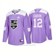 Camiseta Hockey Los Angeles Kings 12 Marian Gaborik Autentico 2018 Fights Cancer Violeta