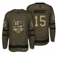 Camiseta Hockey Los Angeles Kings 15 Andy Andreoff Verde Militar