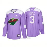 Camiseta Hockey Minnesota Wild 3 Charlie Coyle Autentico 2018 Fights Cancer Violeta