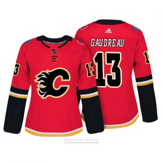 Camiseta Hockey Mujer Calgary Flames 13 Johnny Gaudreau Autentico Jugador Rojo