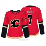 Camiseta Hockey Mujer Calgary Flames 7 Tj Brodie Autentico Jugador Rojo