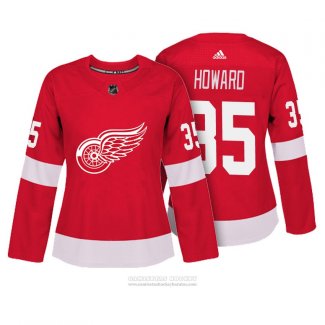 Camiseta Hockey Mujer Detroit Red Wings 35 Jimmy Howard Autentico Jugador Rojo