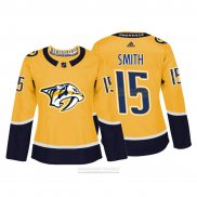 Camiseta Hockey Mujer Nashville Predators 15 Craig Smith Autentico Jugador Amarillo