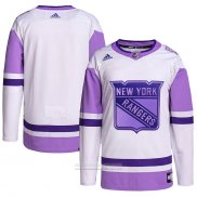 Camiseta Hockey New York Rangers Fights Cancer Autentico Blank Practice Blanco Violeta