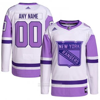 Camiseta Hockey New York Rangers Personalizada Fights Cancer Autentico Blanco Violeta