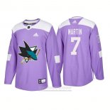 Camiseta Hockey San Jose Sharks 7 Paul Martin Autentico 2018 Fights Cancer Violeta