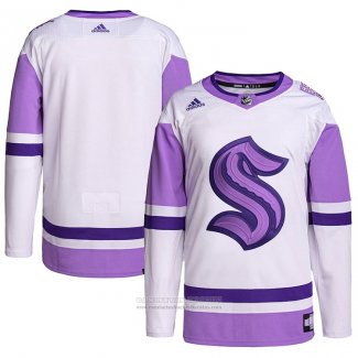 Camiseta Hockey Seattle Kraken Fights Cancer Autentico Blank Practice Blanco Violeta