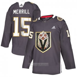 Camiseta Hockey Vegas Golden Knights Jon Merrill Dia De Los Muertos Gris