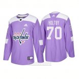 Camiseta Hockey Washington Capitals 70 Braden Holtby Autentico 2018 Fights Cancer Violeta