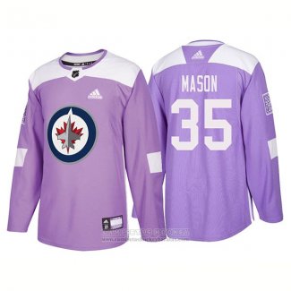 Camiseta Hockey Winnipeg Jets 35 Steve Mason Autentico 2018 Fights Cancer Violeta