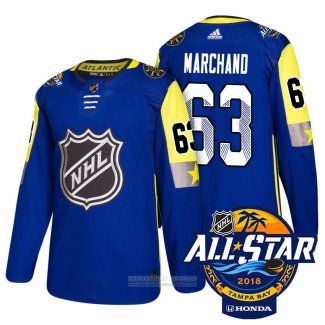 Camiseta Hockey Boston Bruins 63 Brad Marchand Azul 2018 All Star Autentico