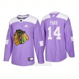 Camiseta Hockey Chicago Blackhawks 14 Richard Panik Autentico 2018 Fights Cancer Violeta