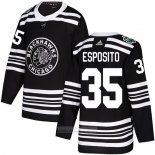 Camiseta Hockey Chicago Blackhawks 35 Tony Esposito Autentico 2019 Winter Classic Negro