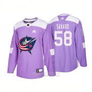 Camiseta Hockey Columbus Blue Jackets 58 David Savard Autentico 2018 Fights Cancer Violeta