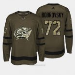 Camiseta Hockey Columbus Blue Jackets 72 Sergei Bobrovsky Verde Salute To Service