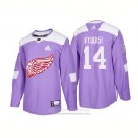 Camiseta Hockey Detroit Red Wings 14 Gustav Nyquist Autentico 2018 Fights Cancer Violeta